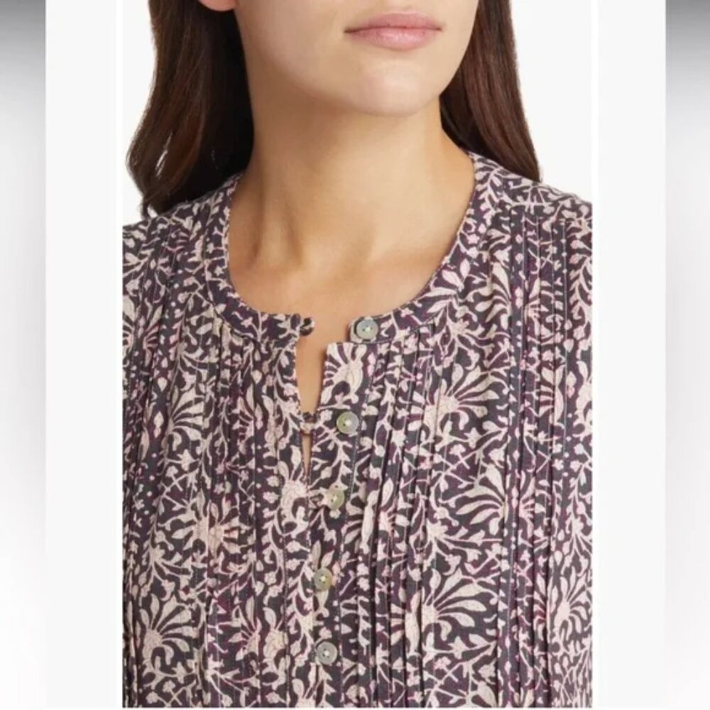 Faherty Isha Sleeveless Pintuck Linen Blend Minidress Midnight Kurala Floral - Picture 3 of 12